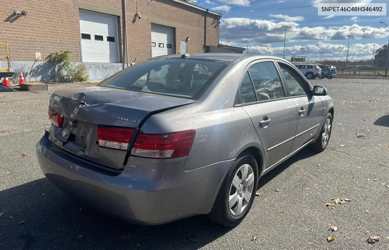 2008 Hyundai Sonata Gls VIN: 5NPET46C48H346492 Lot: 78514724