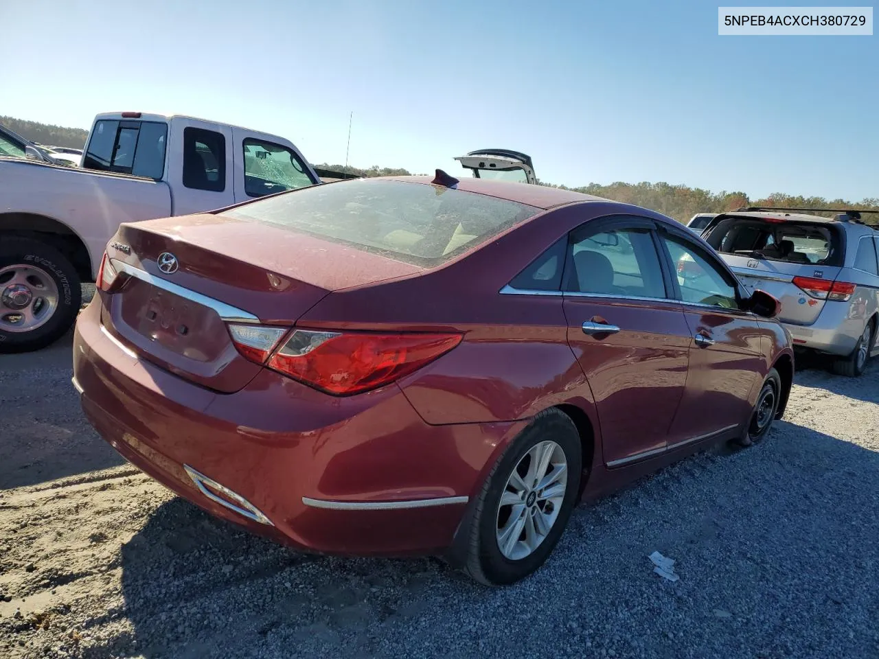 2012 Hyundai Sonata Gls VIN: 5NPEB4ACXCH380729 Lot: 76726784