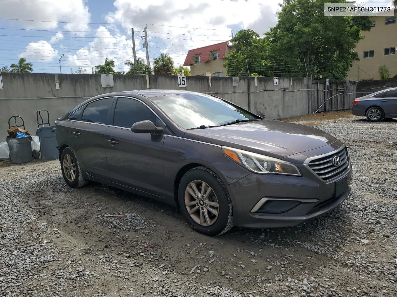 2016 Hyundai Sonata Se VIN: 5NPE24AF5GH361778 Lot: 76748964