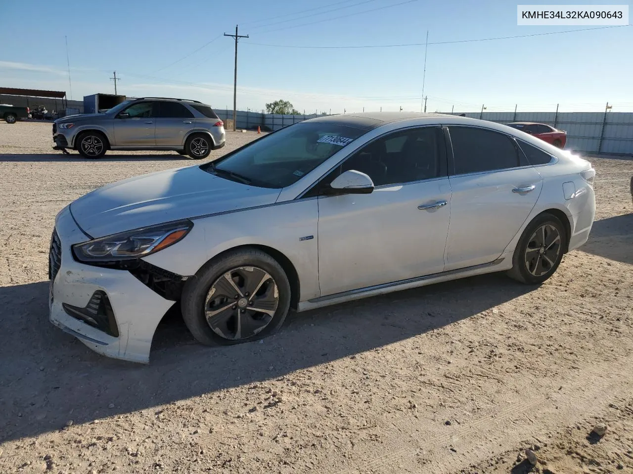 2019 Hyundai Sonata Hybrid VIN: KMHE34L32KA090643 Lot: 77130644