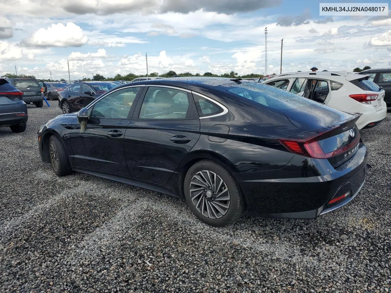 2022 Hyundai Sonata Hybrid VIN: KMHL34JJ2NA048017 Lot: 74086274