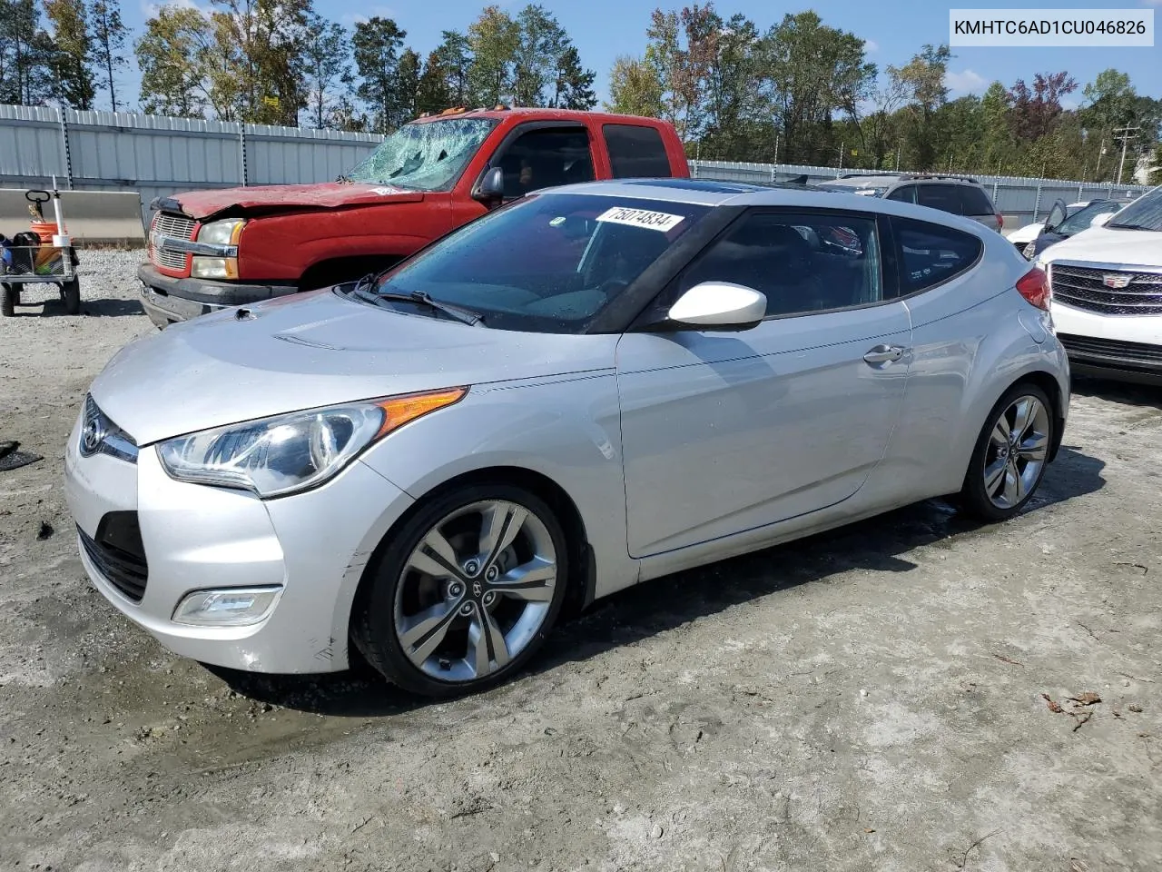 2012 Hyundai Veloster VIN: KMHTC6AD1CU046826 Lot: 75074834