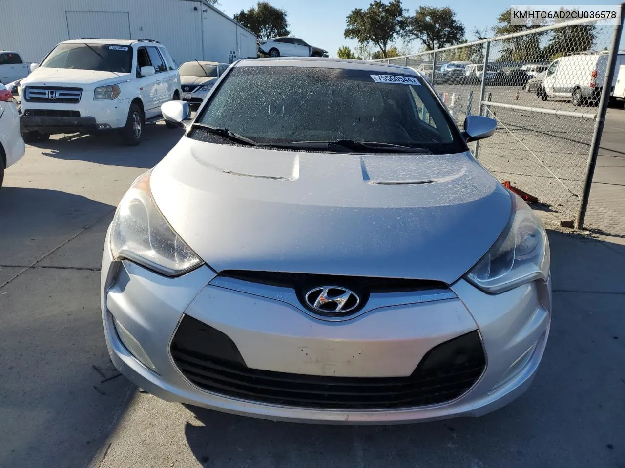 2012 Hyundai Veloster VIN: KMHTC6AD2CU036578 Lot: 75560544