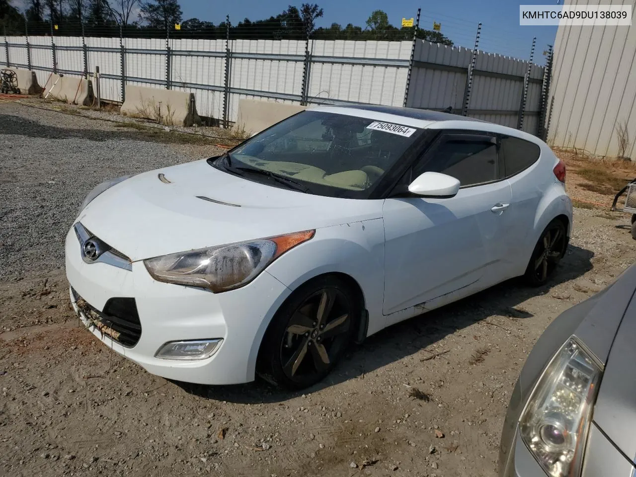 2013 Hyundai Veloster VIN: KMHTC6AD9DU138039 Lot: 75093064