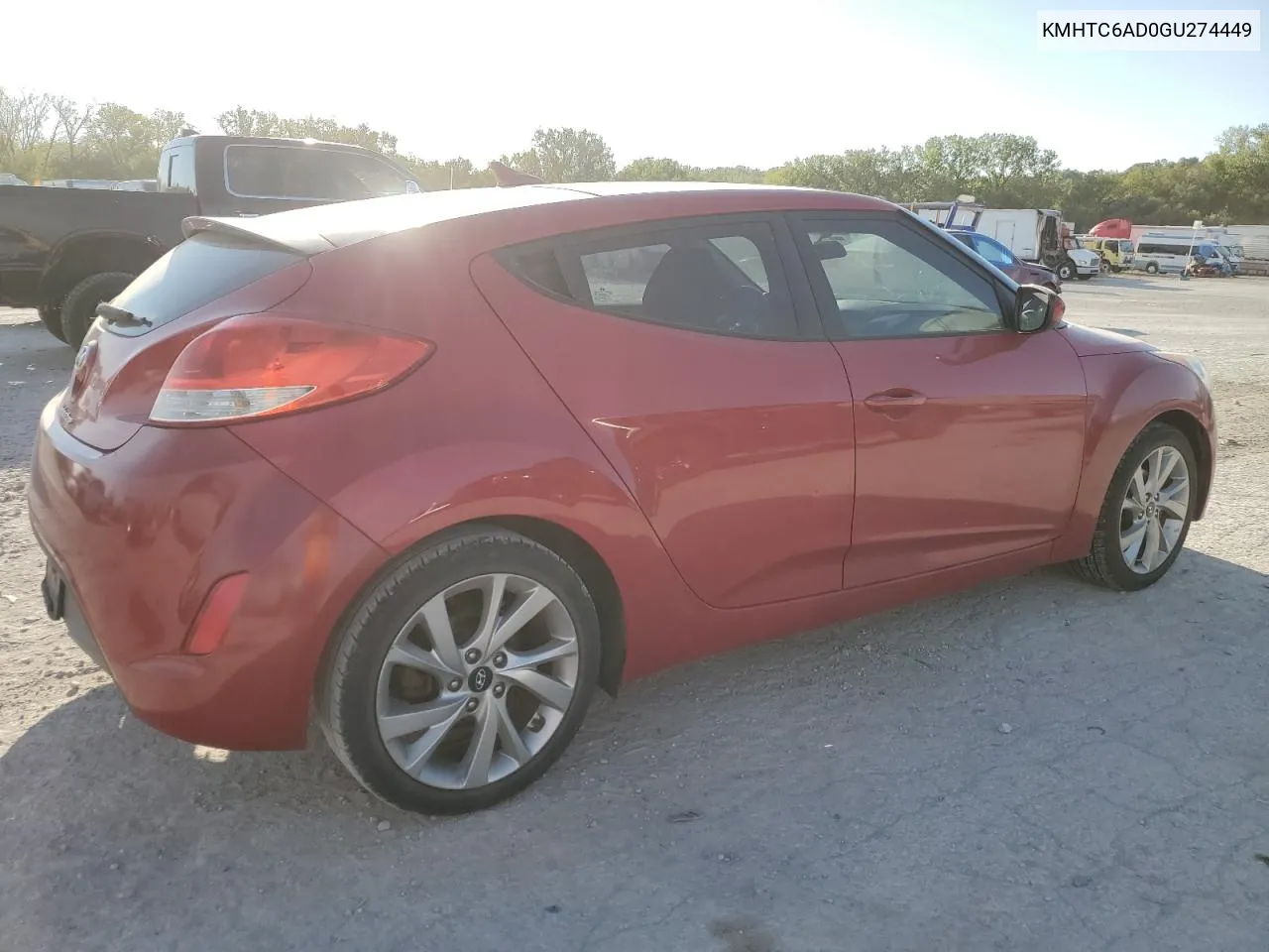 2016 Hyundai Veloster VIN: KMHTC6AD0GU274449 Lot: 73722184