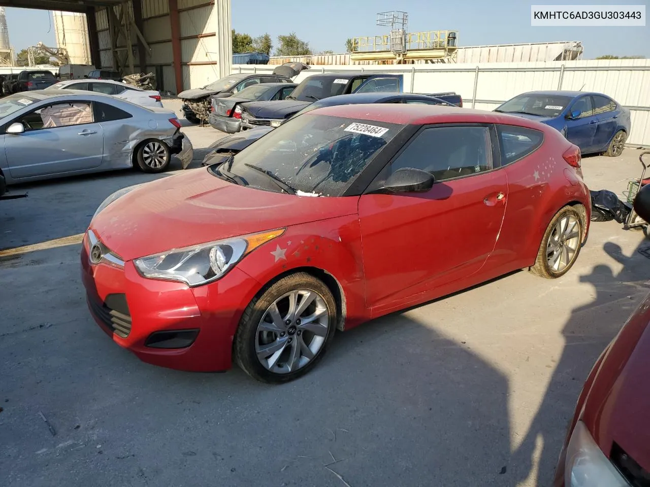 2016 Hyundai Veloster VIN: KMHTC6AD3GU303443 Lot: 75228464