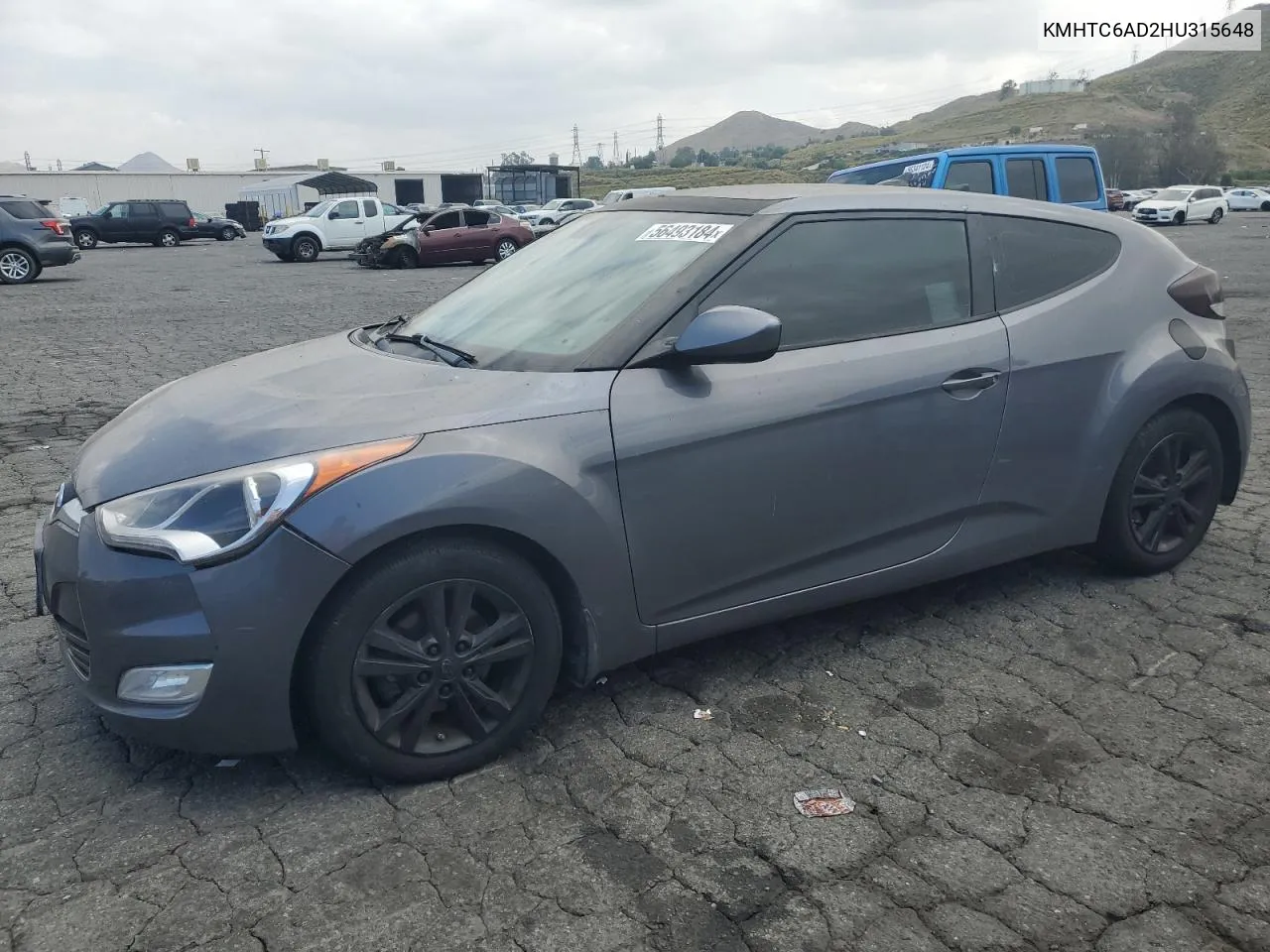 2017 Hyundai Veloster VIN: KMHTC6AD2HU315648 Lot: 56493184