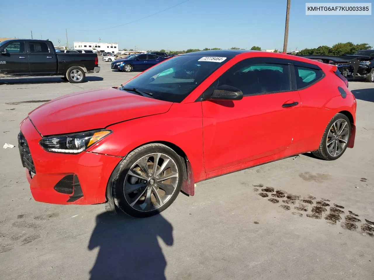 2019 Hyundai Veloster Base VIN: KMHTG6AF7KU003385 Lot: 72778464