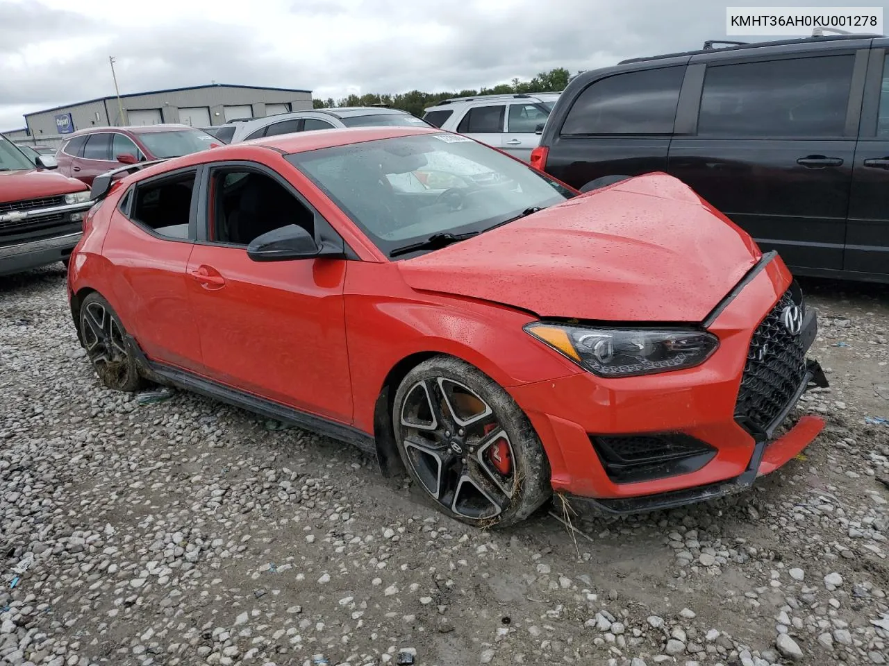 2019 Hyundai Veloster N VIN: KMHT36AH0KU001278 Lot: 72789884