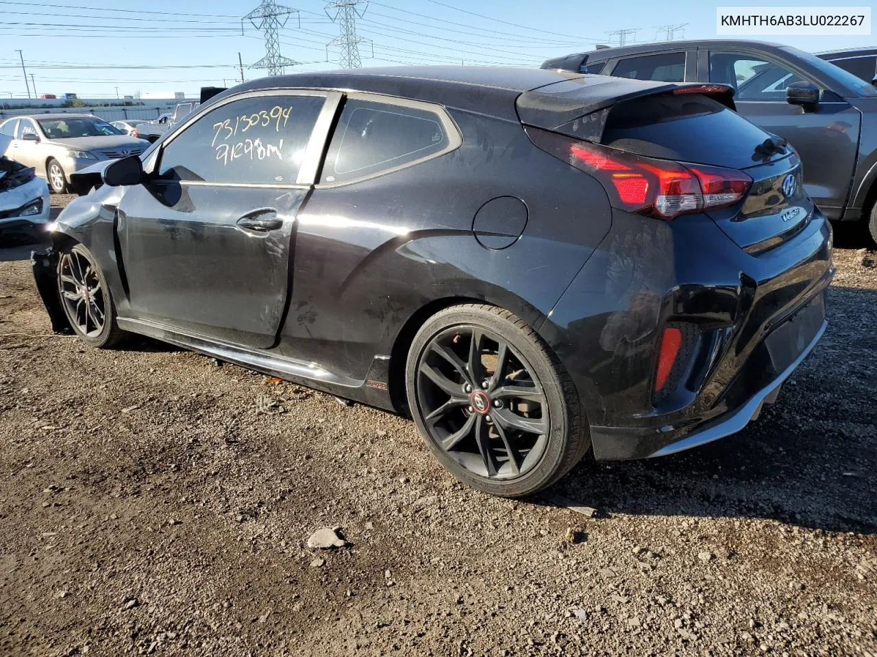 2020 Hyundai Veloster Turbo VIN: KMHTH6AB3LU022267 Lot: 73130394