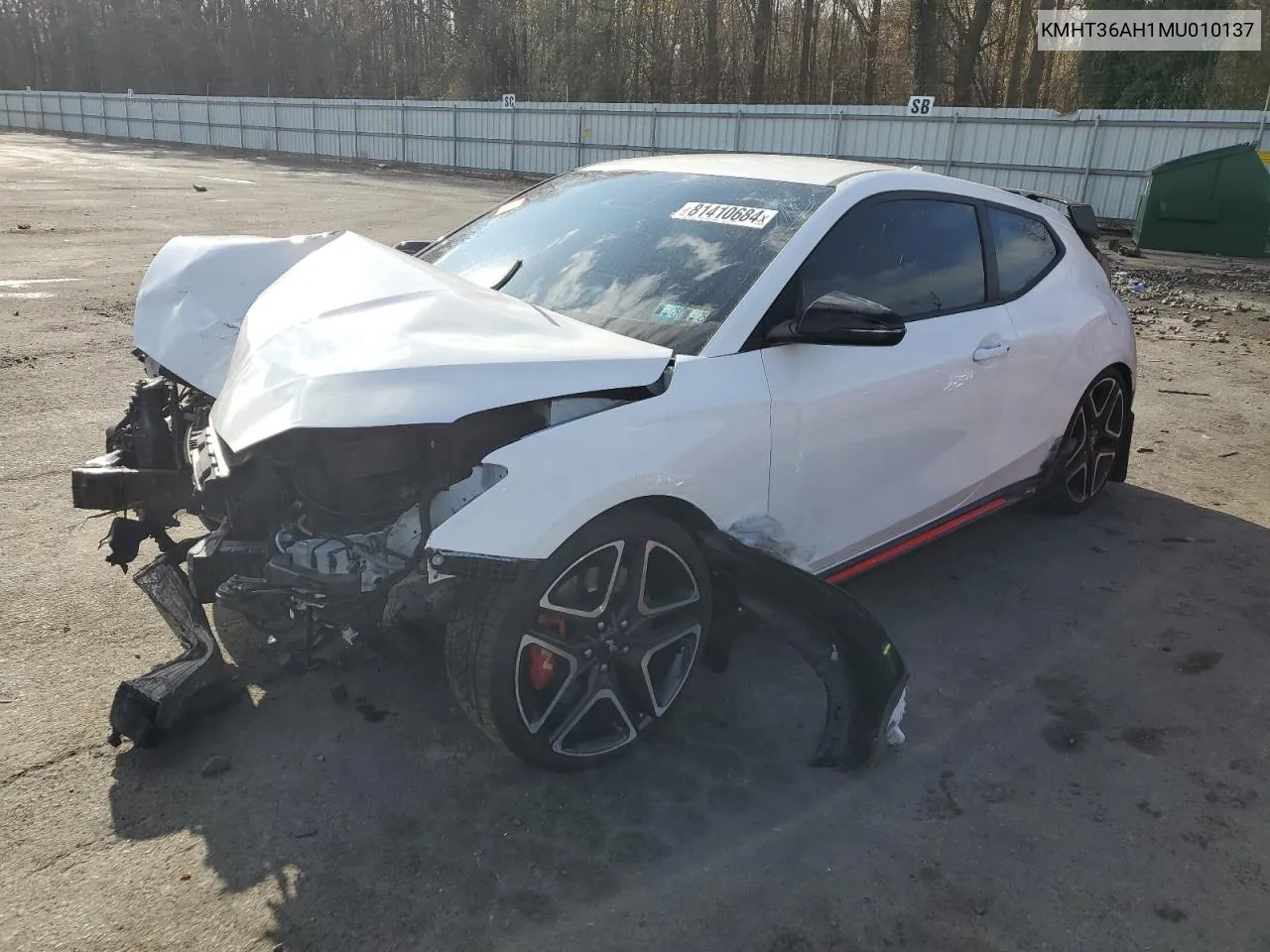 2021 Hyundai Veloster N VIN: KMHT36AH1MU010137 Lot: 81410684