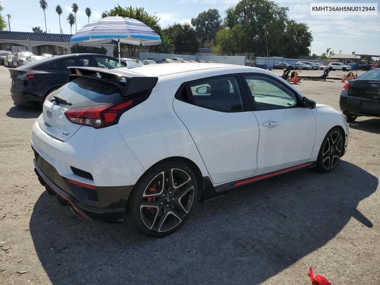 2022 Hyundai Veloster N VIN: KMHT36AH5NU012944 Lot: 73705614