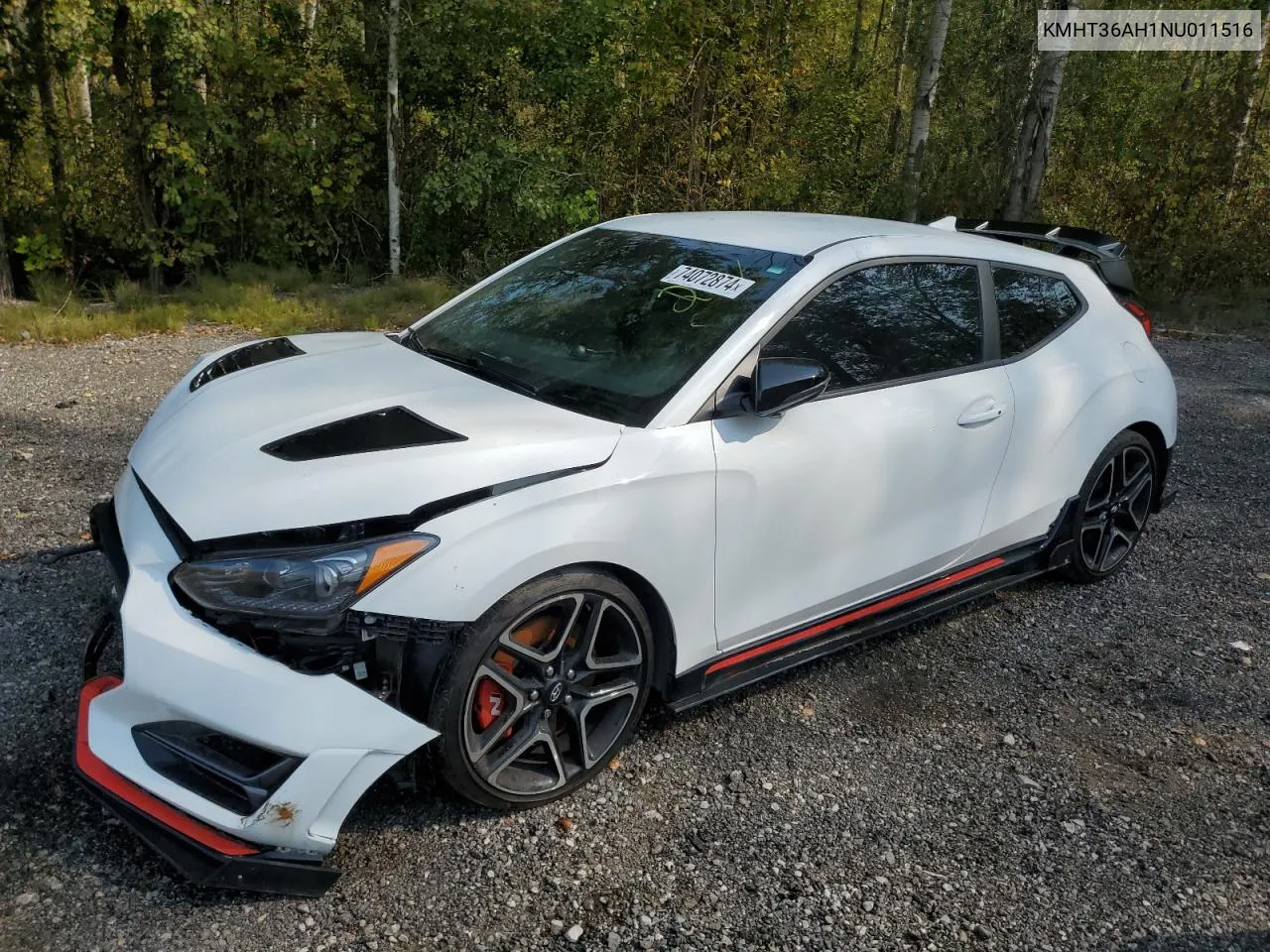 2022 Hyundai Veloster N VIN: KMHT36AH1NU011516 Lot: 74072874