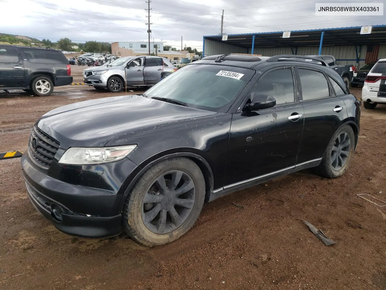 2003 Infiniti Fx45 VIN: JNRBS08W83X403361 Lot: 72135394