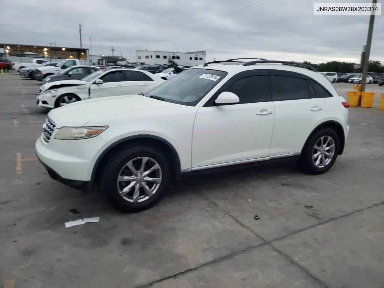 2008 Infiniti Fx35 VIN: JNRAS08W38X203314 Lot: 71205514