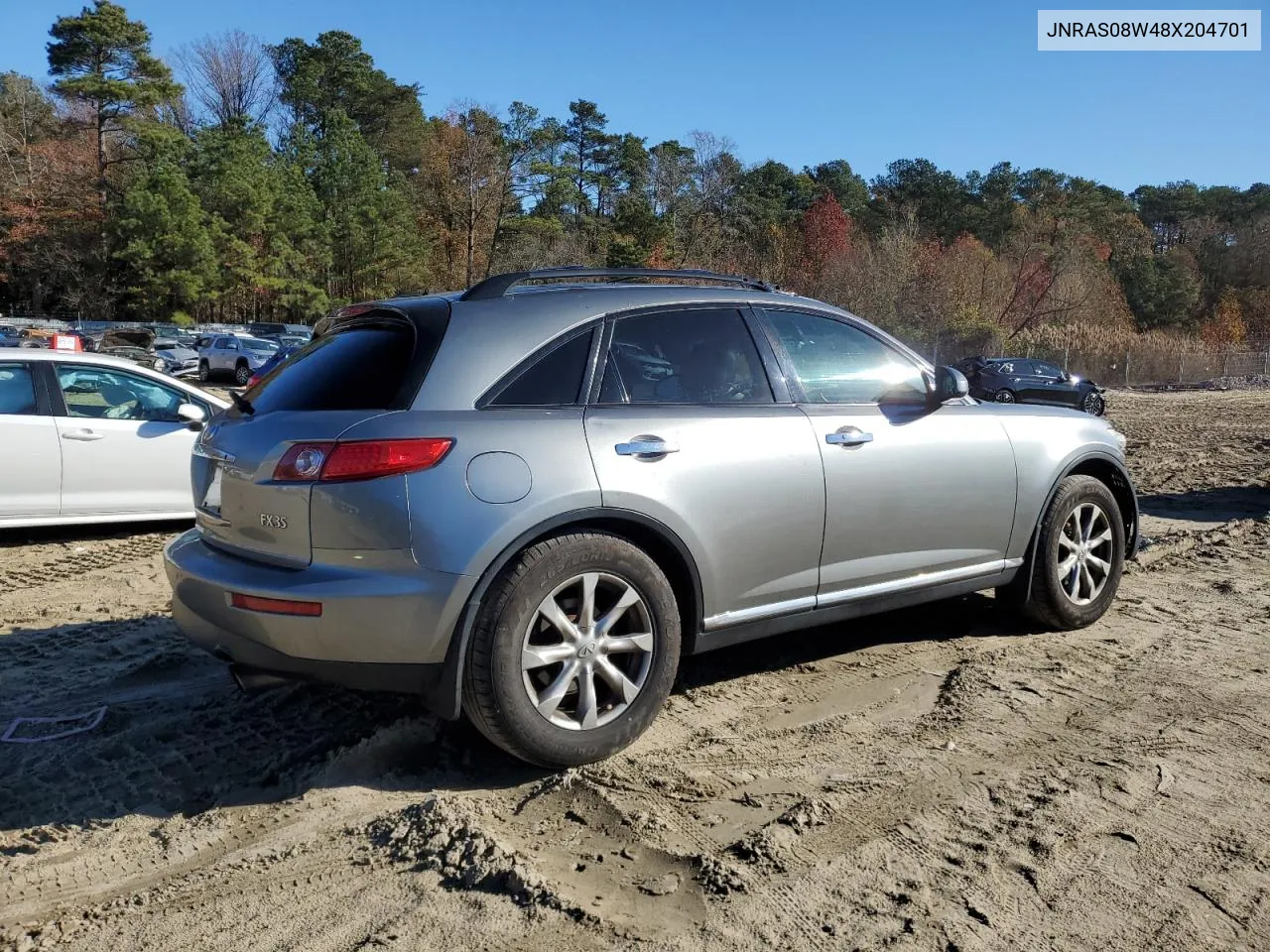 2008 Infiniti Fx35 VIN: JNRAS08W48X204701 Lot: 79502364