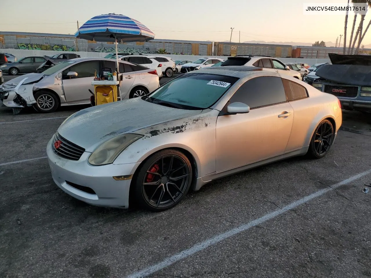 2004 Infiniti G35 VIN: JNKCV54E04M817614 Lot: 75342944