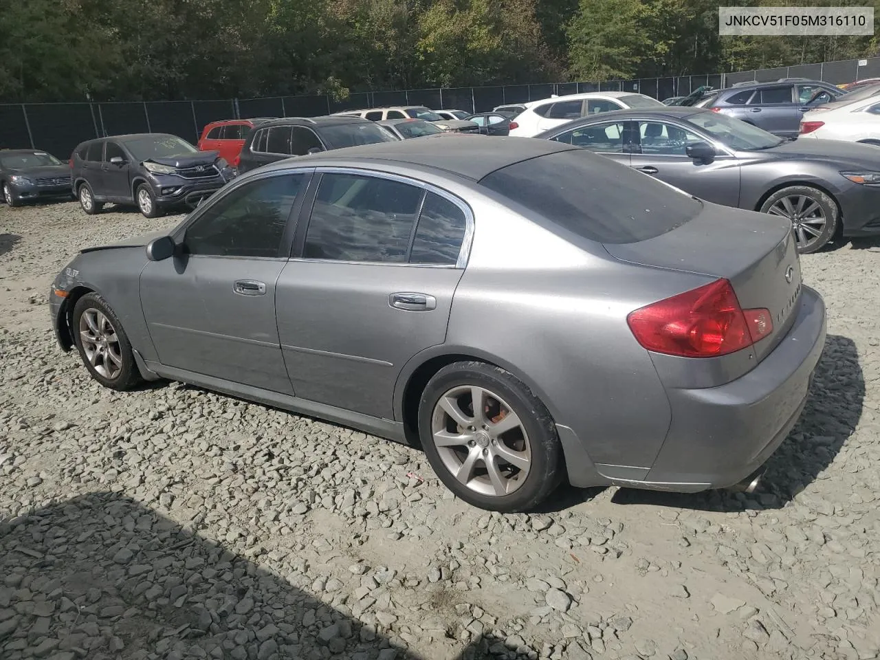 2005 Infiniti G35 VIN: JNKCV51F05M316110 Lot: 75603734