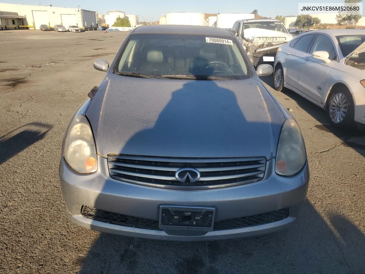 2006 Infiniti G35 VIN: JNKCV51E86M520680 Lot: 70080914