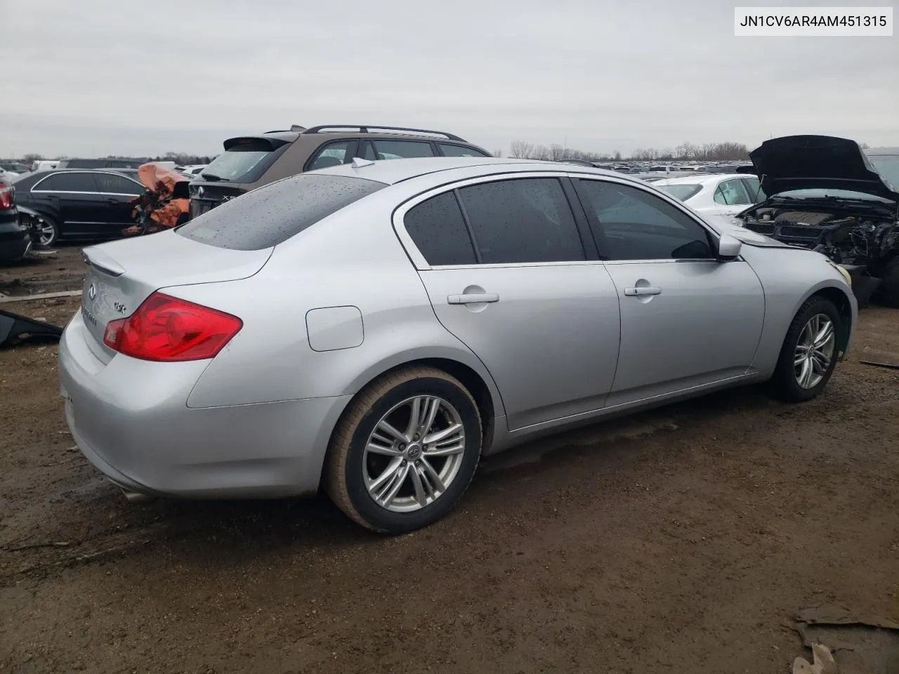 2010 Infiniti G37 VIN: JN1CV6AR4AM451315 Lot: 45016643