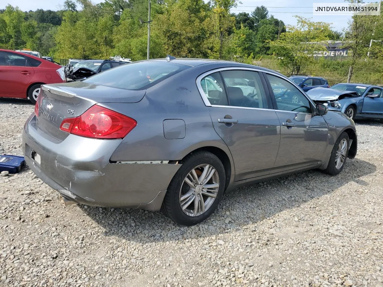 2011 Infiniti G25 VIN: JN1DV6AR1BM651994 Lot: 67583104