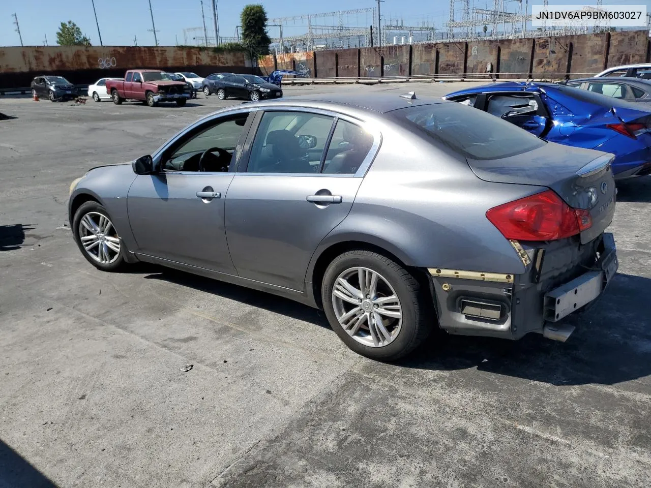 2011 Infiniti G25 Base VIN: JN1DV6AP9BM603027 Lot: 70611844