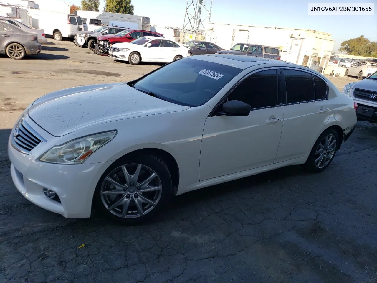 2011 Infiniti G37 Base VIN: JN1CV6AP2BM301655 Lot: 72472924