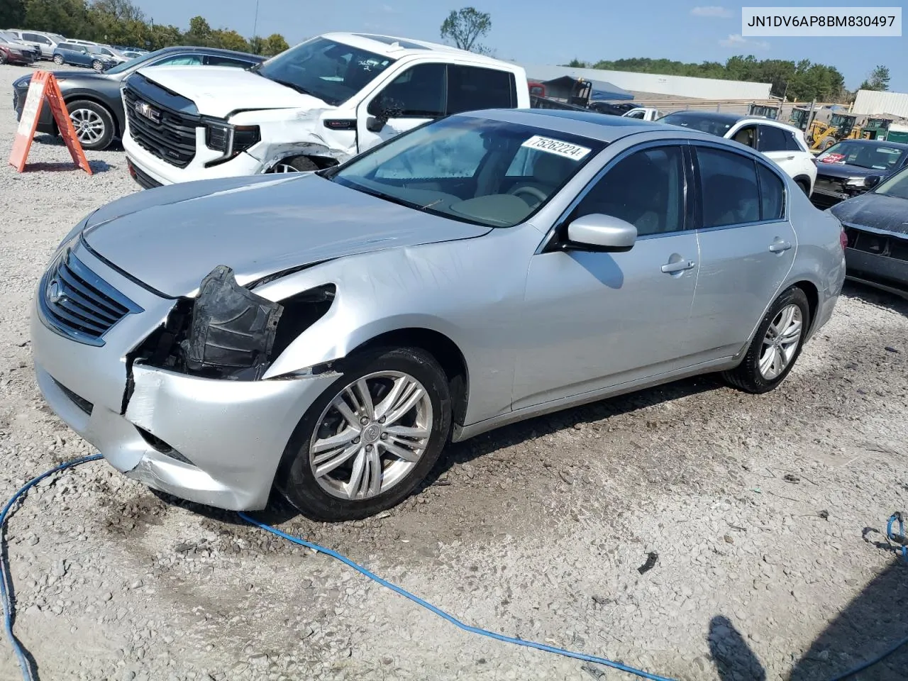 2011 Infiniti G25 Base VIN: JN1DV6AP8BM830497 Lot: 75262224