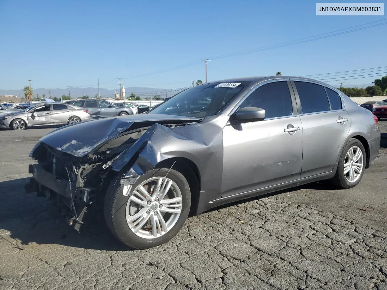 2011 Infiniti G25 Base VIN: JN1DV6APXBM603831 Lot: 77838174