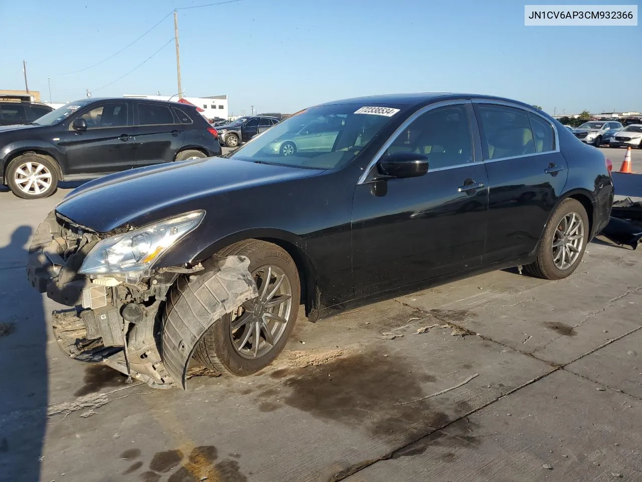 2012 Infiniti G37 Base VIN: JN1CV6AP3CM932366 Lot: 72338534