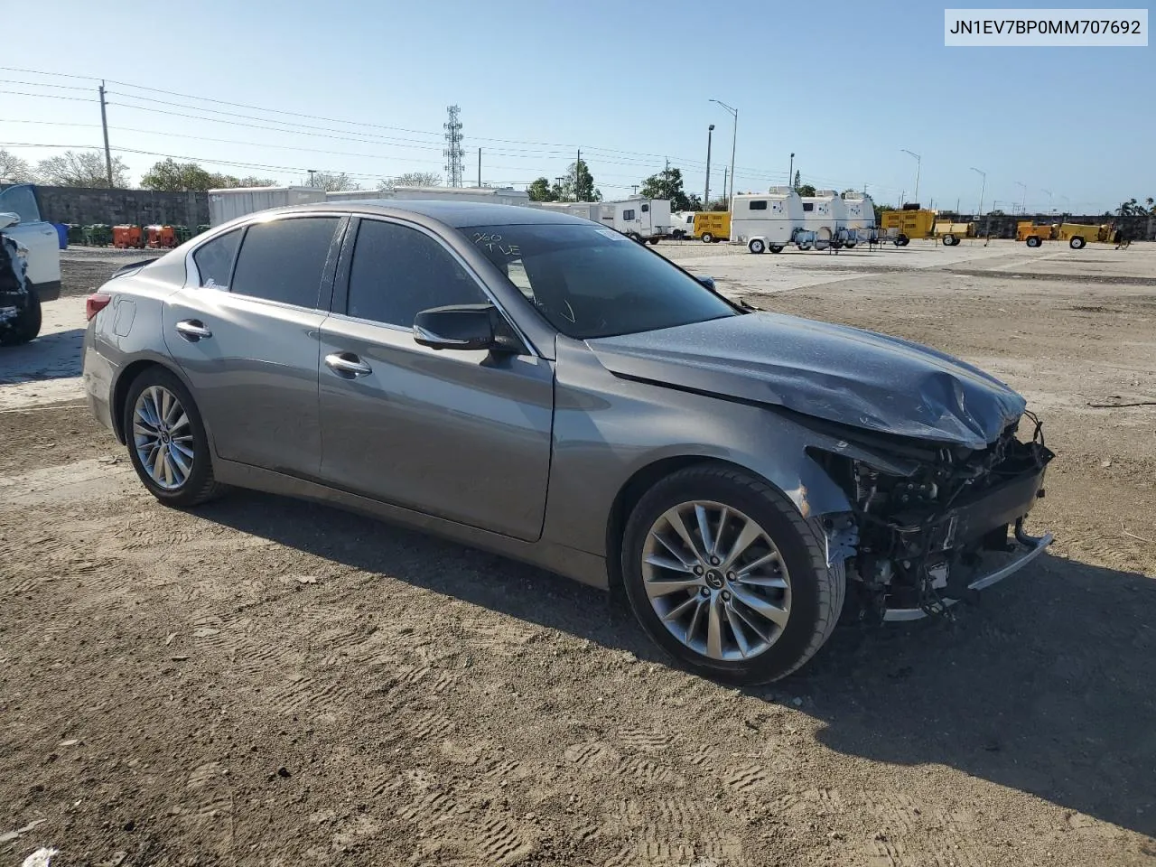 2021 Infiniti Q50 Luxe VIN: JN1EV7BP0MM707692 Lot: 52496204