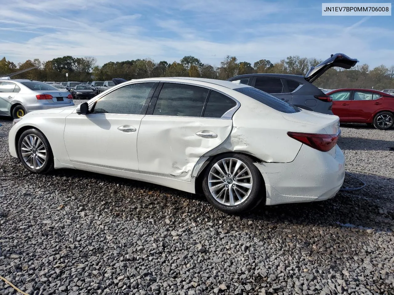 2021 Infiniti Q50 Luxe VIN: JN1EV7BP0MM706008 Lot: 78741514