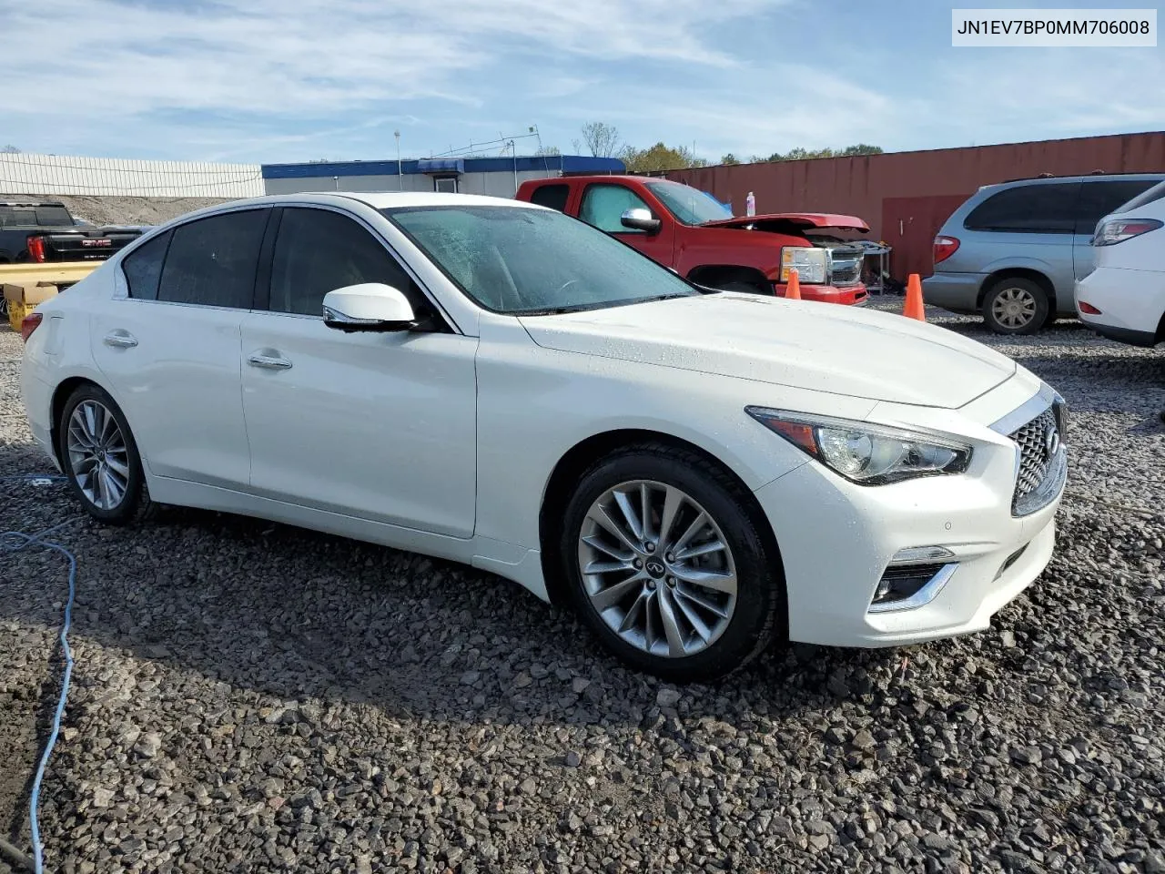 2021 Infiniti Q50 Luxe VIN: JN1EV7BP0MM706008 Lot: 78741514