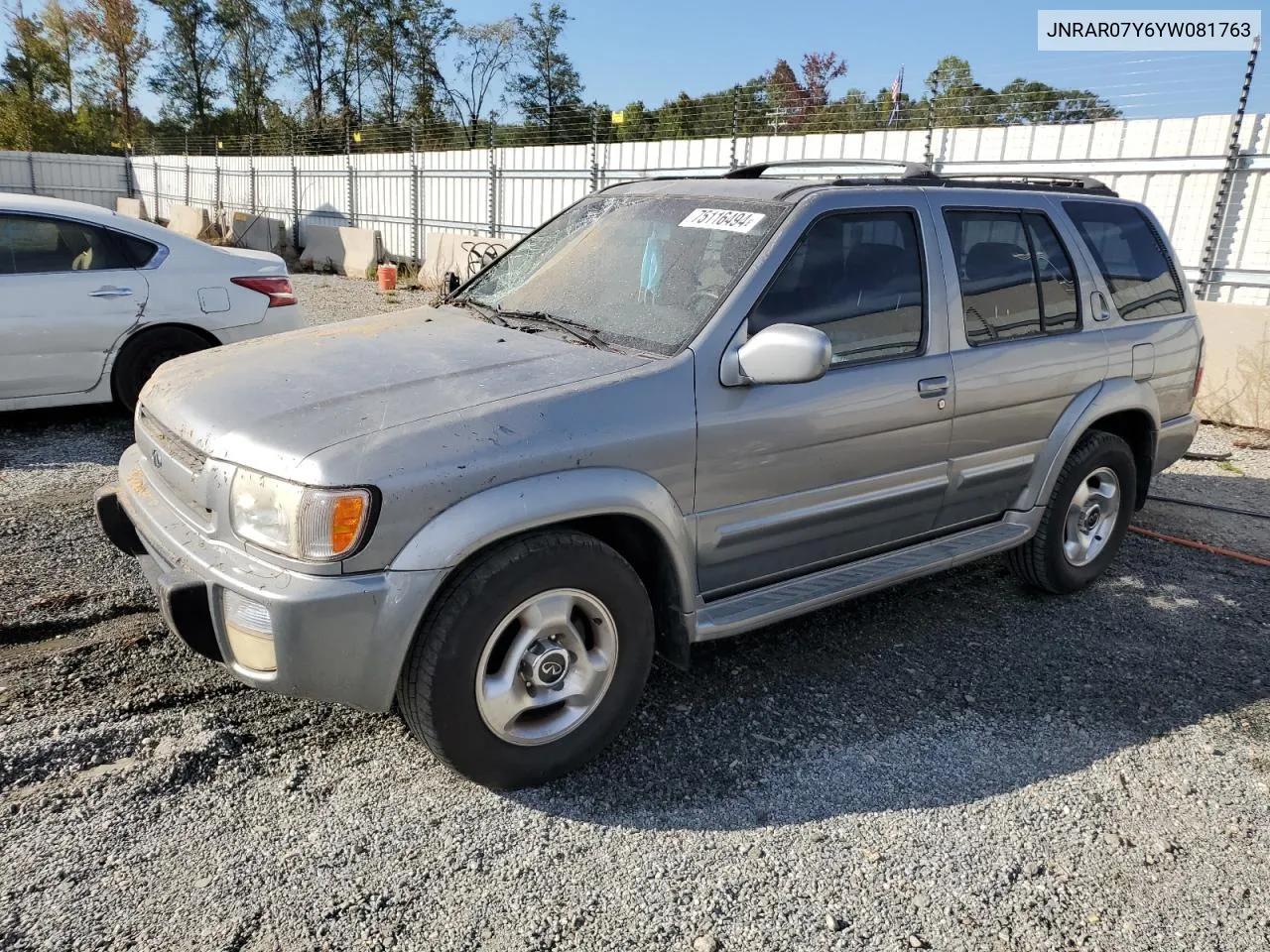 2000 Infiniti Qx4 VIN: JNRAR07Y6YW081763 Lot: 75116494