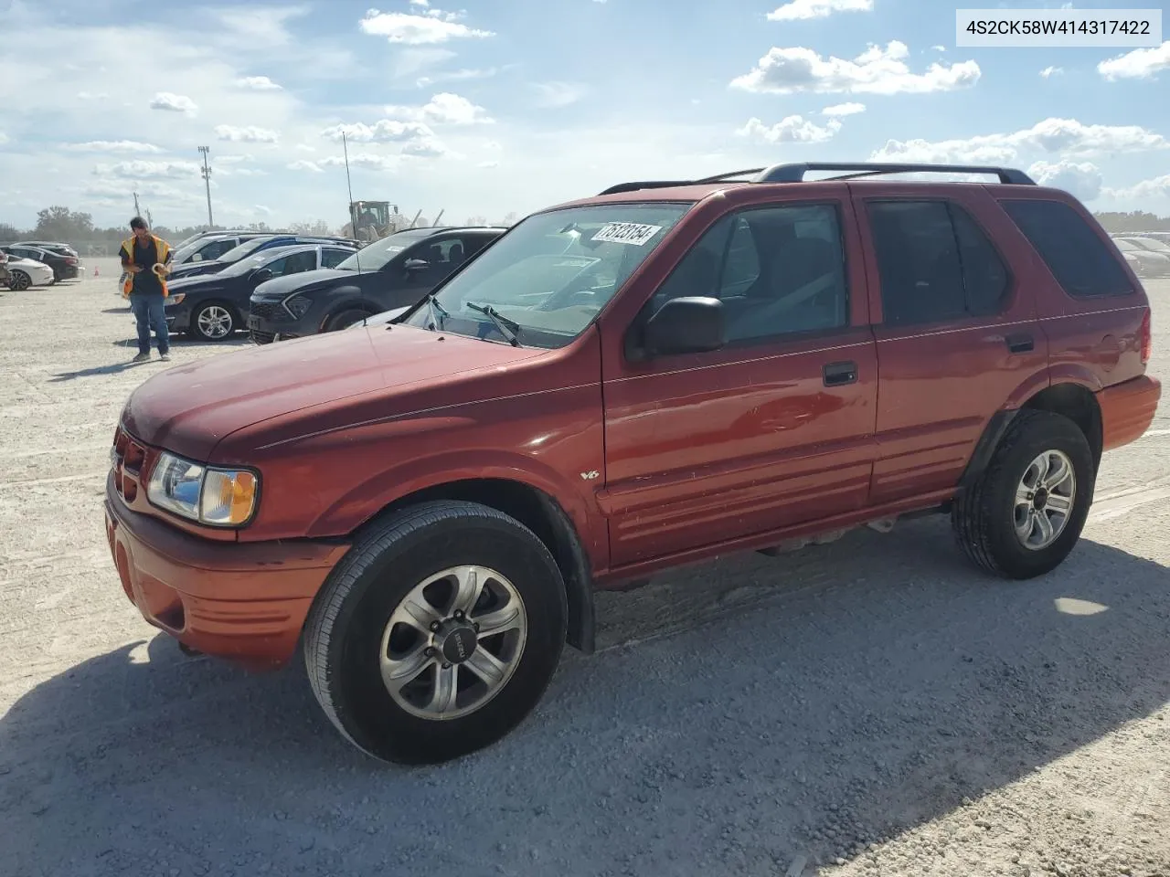 2001 Isuzu Rodeo S VIN: 4S2CK58W414317422 Lot: 75123154