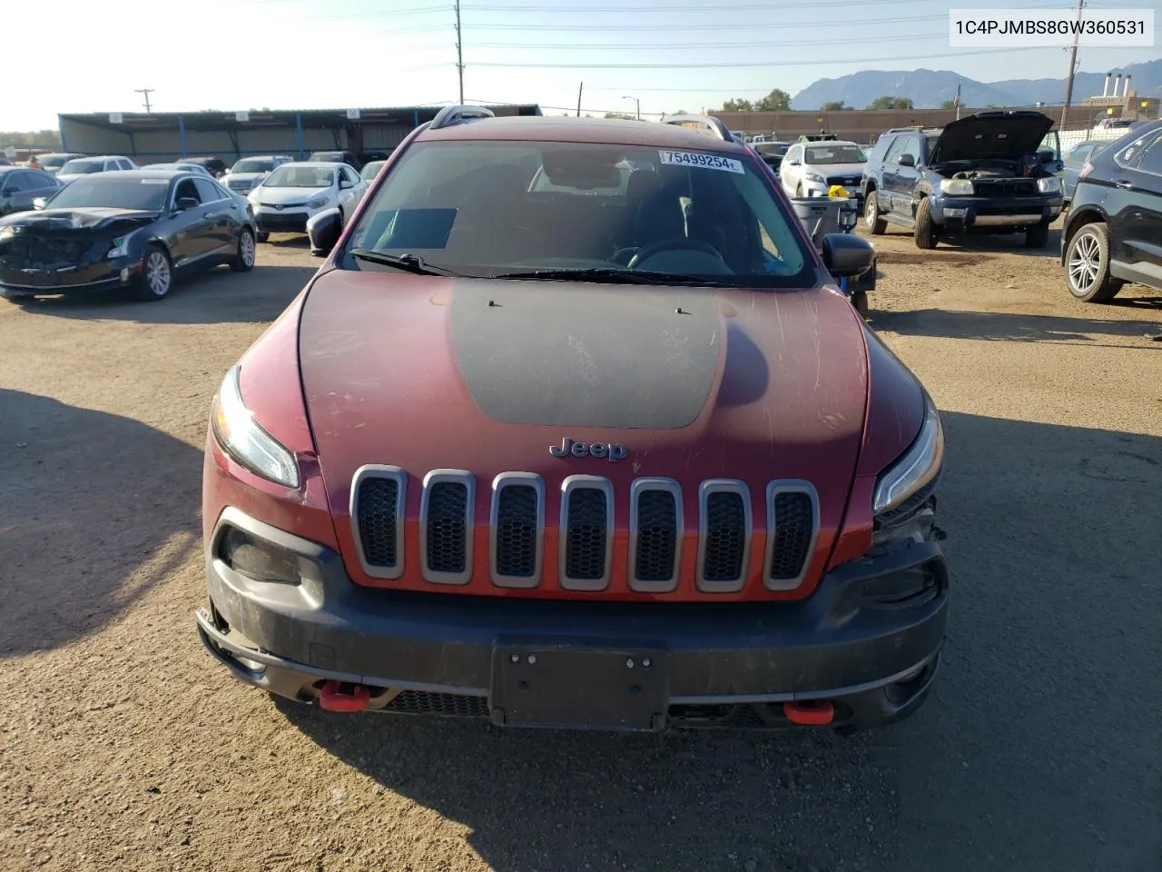 2016 Jeep Cherokee Trailhawk VIN: 1C4PJMBS8GW360531 Lot: 75499254