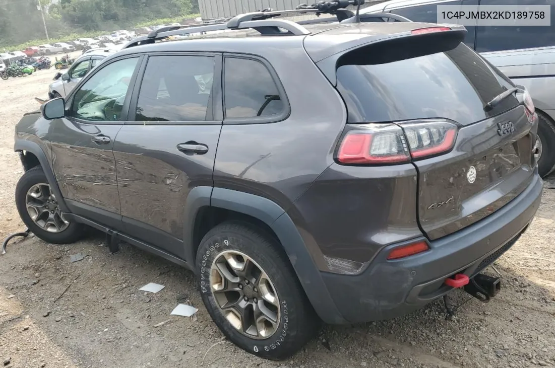 2019 Jeep Cherokee Trailhawk VIN: 1C4PJMBX2KD189758 Lot: 65920364