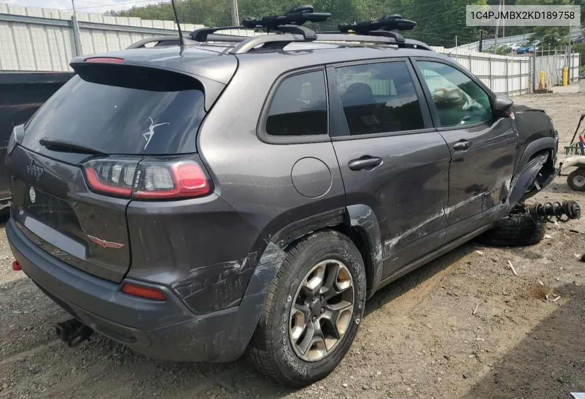 2019 Jeep Cherokee Trailhawk VIN: 1C4PJMBX2KD189758 Lot: 65920364