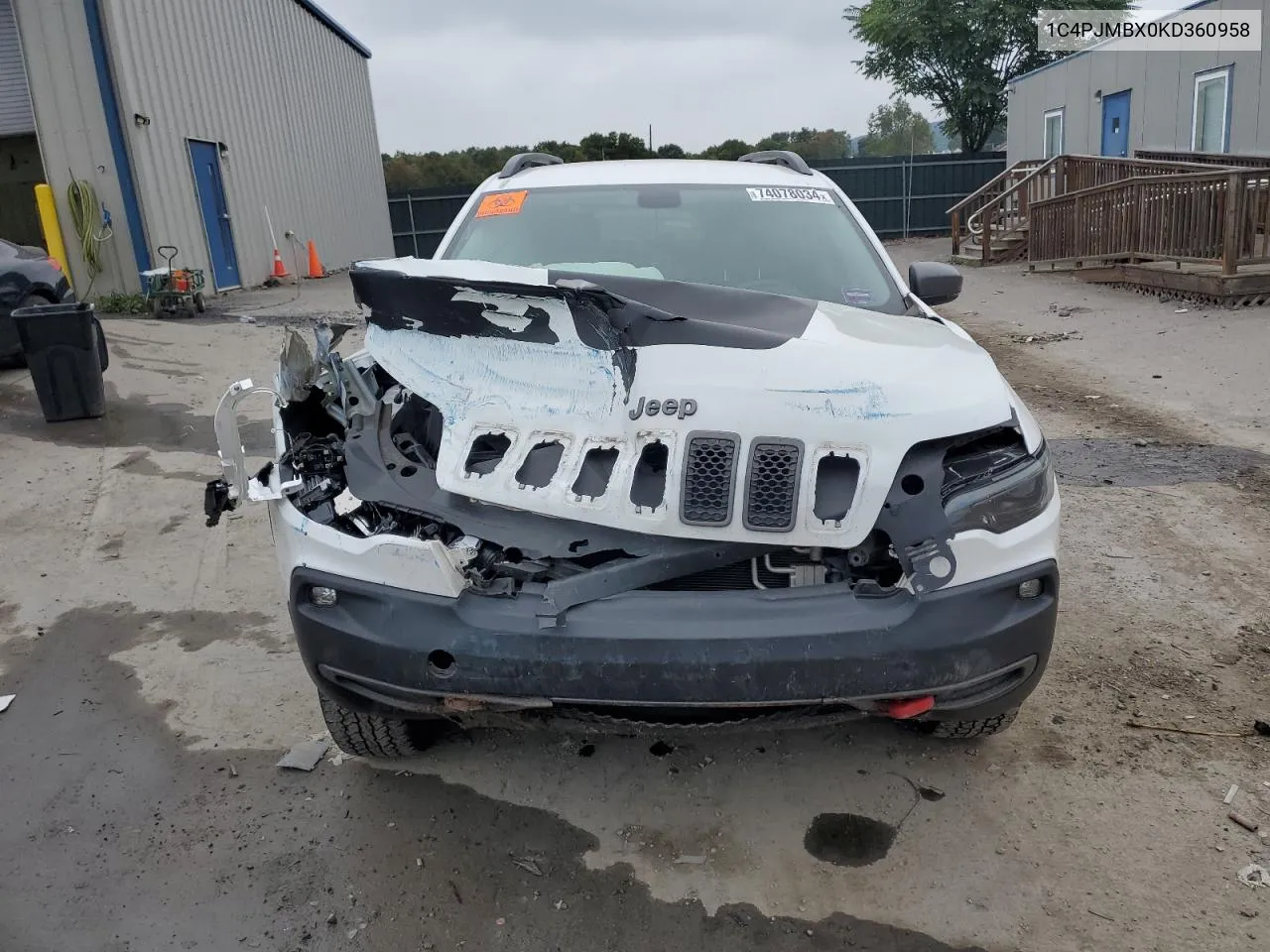 2019 Jeep Cherokee Trailhawk VIN: 1C4PJMBX0KD360958 Lot: 74078034