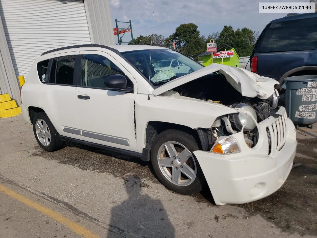 2008 Jeep Compass Sport VIN: 1J8FF47W88D602040 Lot: 72163054