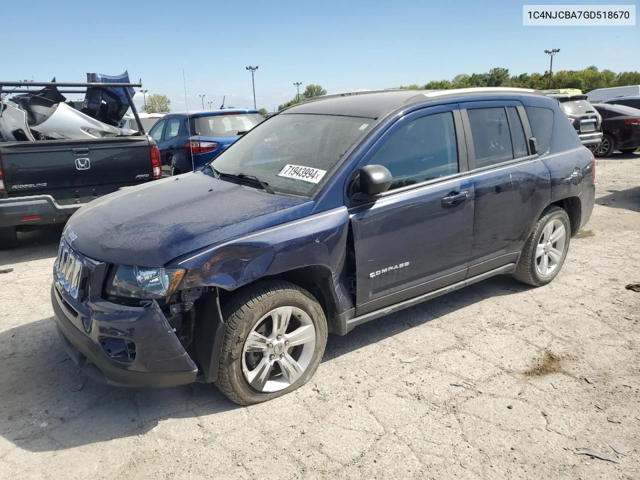 2016 Jeep Compass Sport VIN: 1C4NJCBA7GD518670 Lot: 71943994