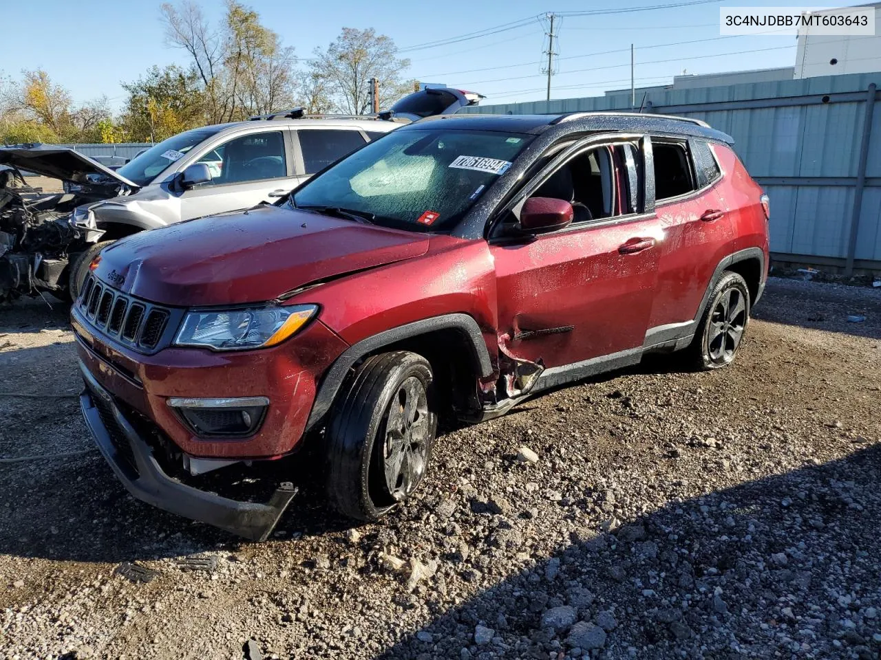 2021 Jeep Compass Latitude VIN: 3C4NJDBB7MT603643 Lot: 78616994