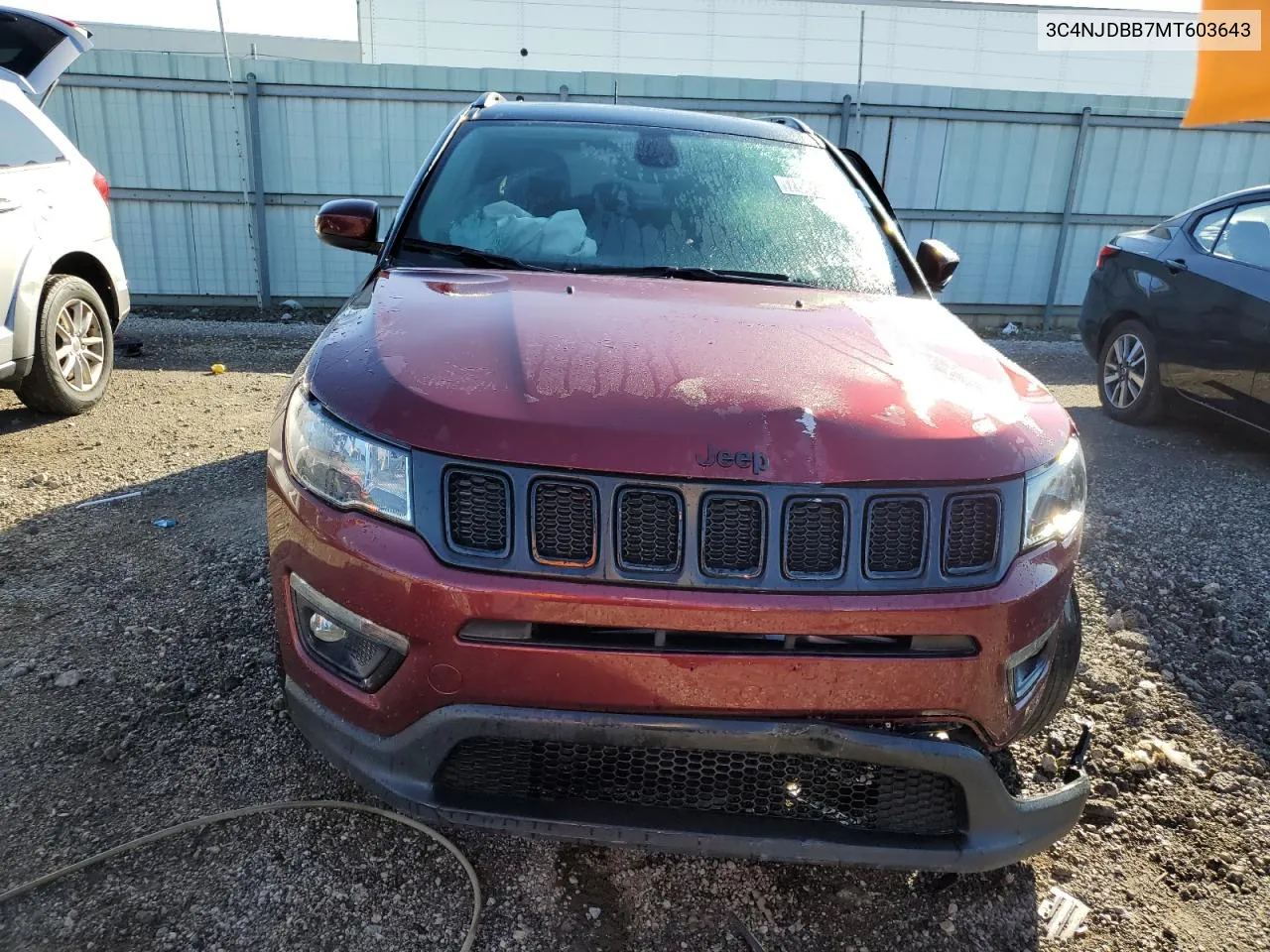 2021 Jeep Compass Latitude VIN: 3C4NJDBB7MT603643 Lot: 78616994