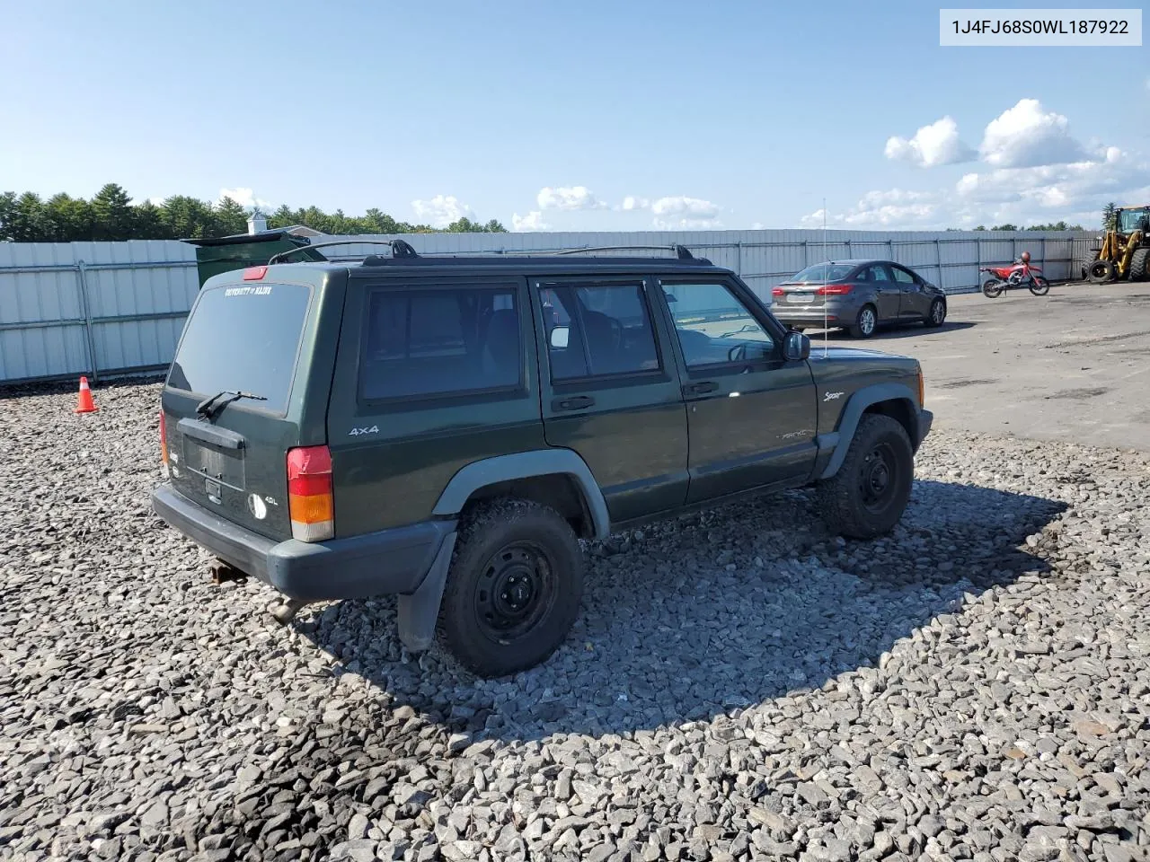 1998 Jeep Cherokee Sport VIN: 1J4FJ68S0WL187922 Lot: 71319834