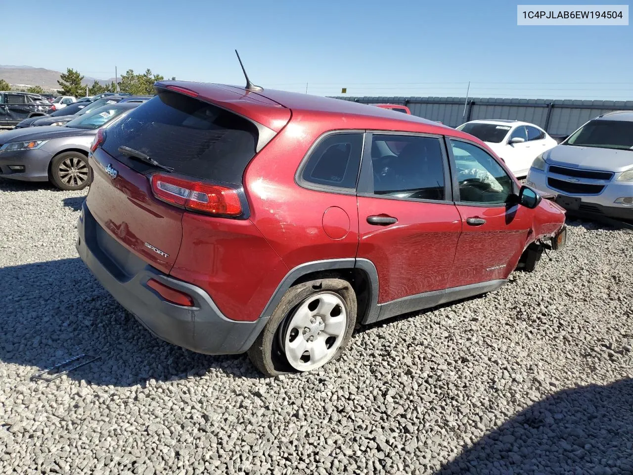 2014 Jeep Cherokee Sport VIN: 1C4PJLAB6EW194504 Lot: 72581764