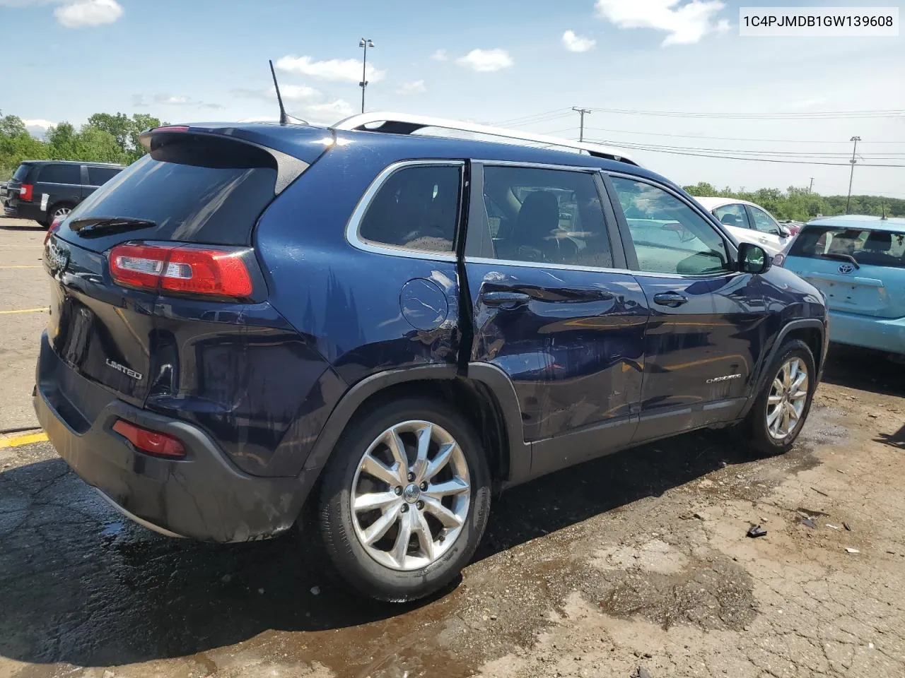 2016 Jeep Cherokee Limited VIN: 1C4PJMDB1GW139608 Lot: 63130484