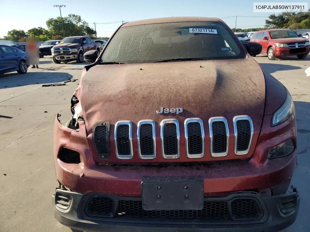 2016 Jeep Cherokee Sport VIN: 1C4PJLAB5GW137911 Lot: 67321714