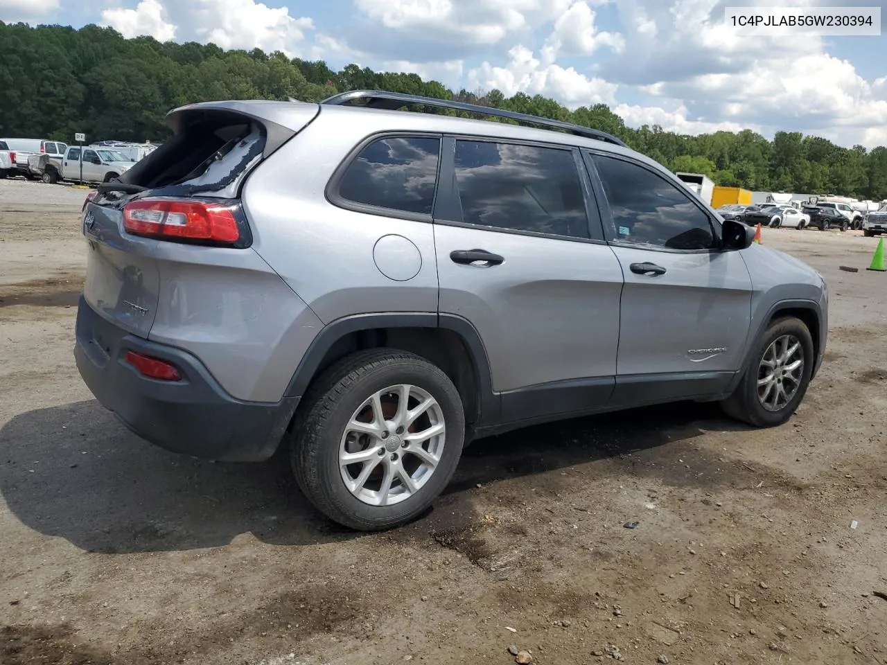 2016 Jeep Cherokee Sport VIN: 1C4PJLAB5GW230394 Lot: 68340174