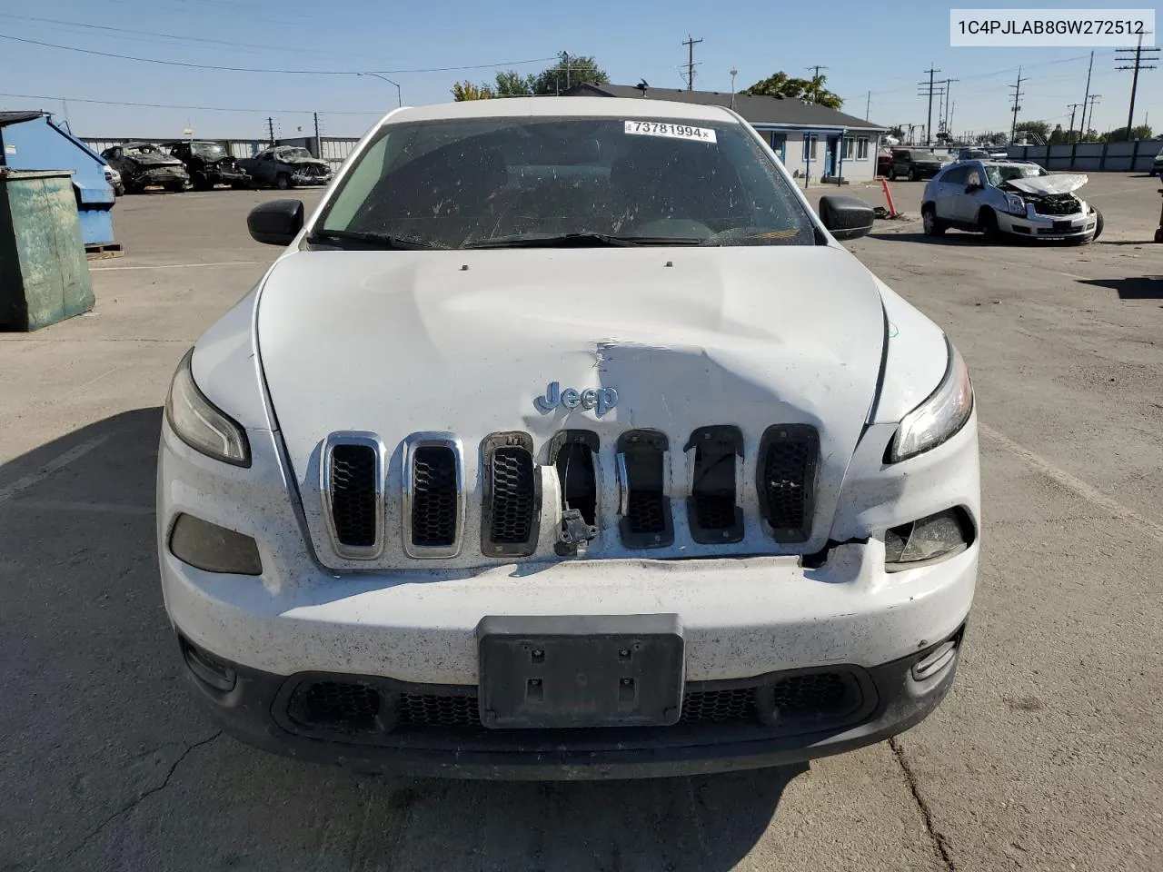 2016 Jeep Cherokee Sport VIN: 1C4PJLAB8GW272512 Lot: 73781994