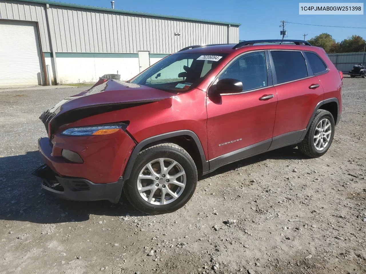 2016 Jeep Cherokee Sport VIN: 1C4PJMAB0GW251398 Lot: 76206084